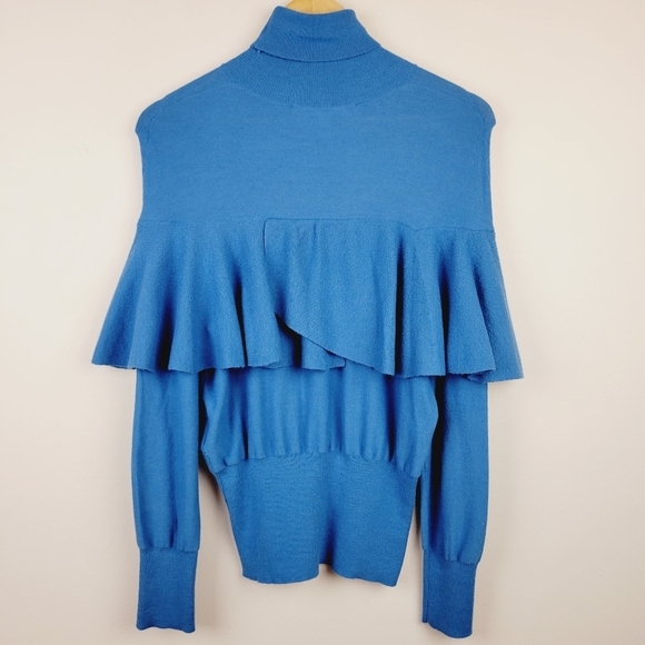 Tracy Reese | Celestial Blue Flounced Turtleneck Long Sleeve Knit Sweater Top - Picture 6 of 8
